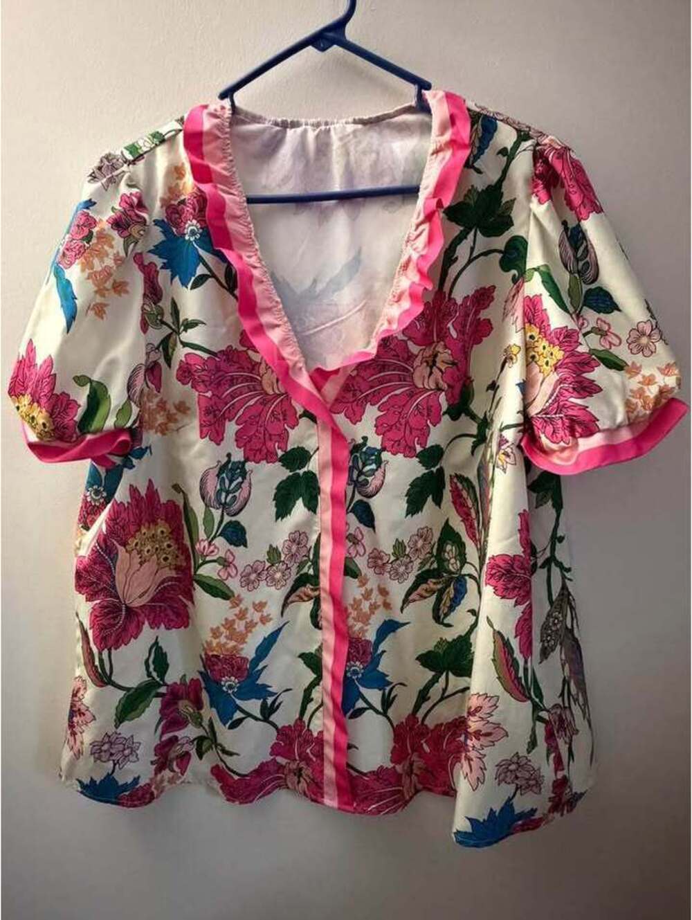 SHEIN Curve 2XL Floral V-Neck Blouse